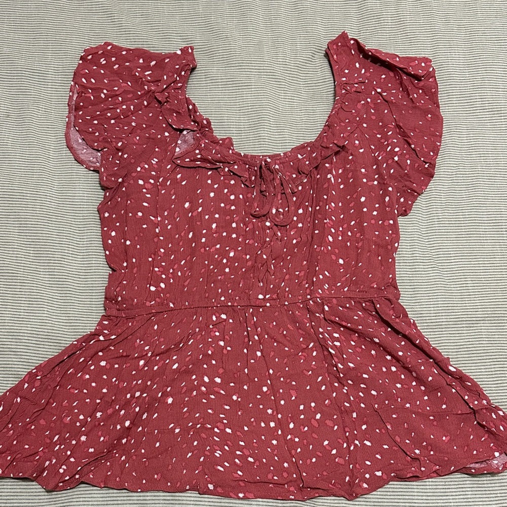 Maurices Red and White Ruffle Blouse